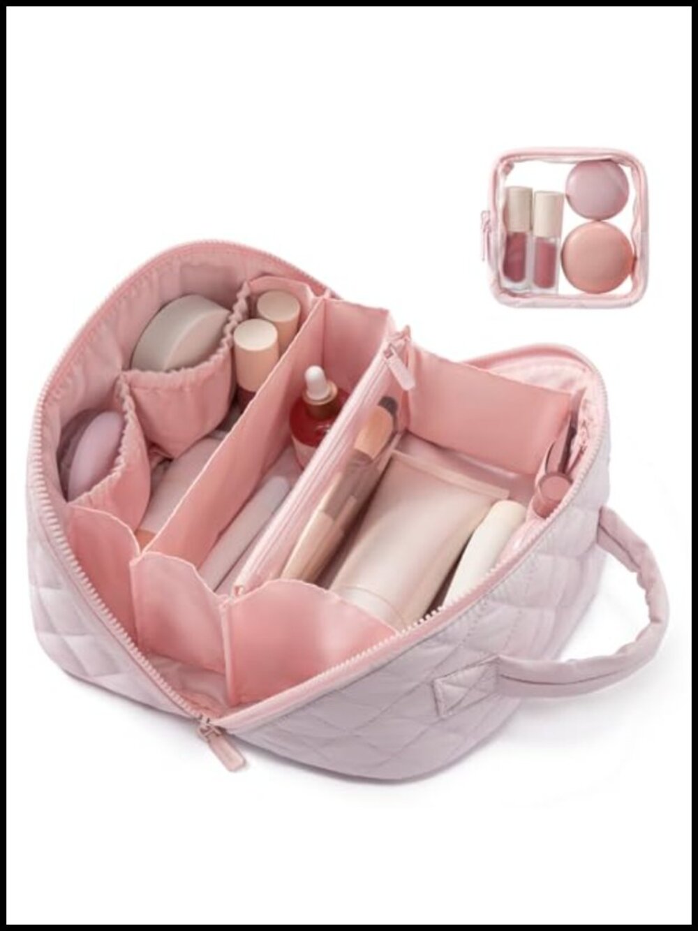 2pc Travel Makeup Bag Set Waterproof Puffer Cosmetic Organizer 180 Lay Flat